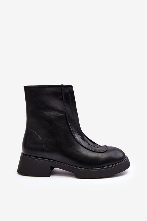 Damskie Botki Na Płaskim Obcasie Z Suwakiem Czarne Elkasa