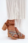 Skórzane Sandały Na Słupku Z Plecionką Na Paskach Zazoo 40460 Brązowe