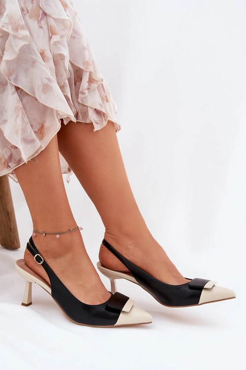 Eleganckie Szpilki Z Ozdobą Eko Skórzane Czarne Ottoles