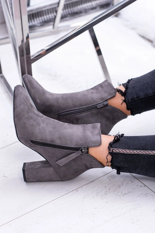 Damskie Botki Szare na Słupku Zamszowe Egida