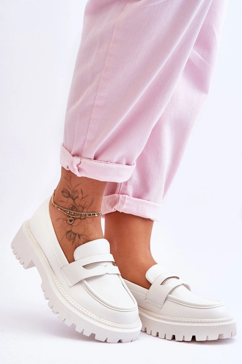 Skórzane Wsuwane Mokasyny Na Platformie Białe Riverside