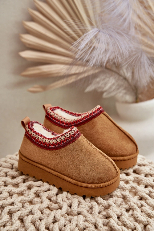 Śniegowce Botki Dziecięce Na Platformie Ocieplane Futerkiem Camel Vilabria