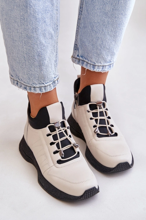 Ocieplane Buty Sportowe Skórzane Na Zamek Artiker 55C0038 Beżowe