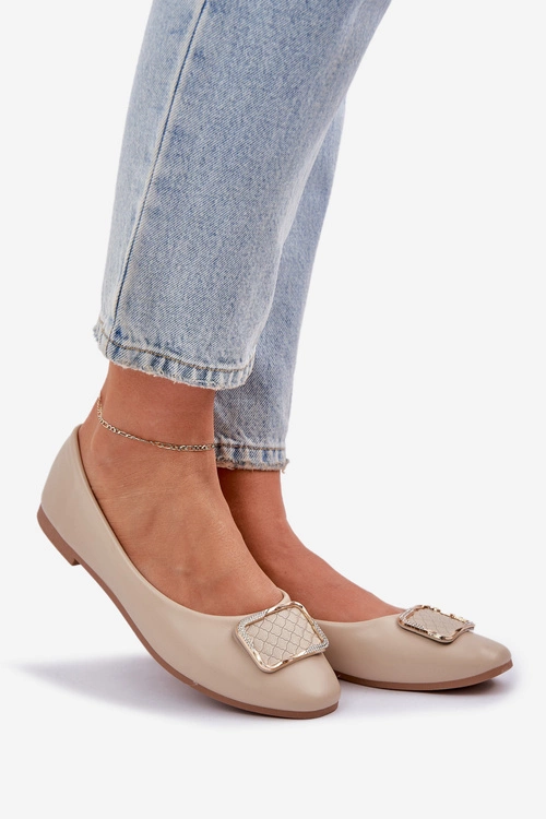 Eko Skórzane Baleriny Z Ozdobą Beżowe Tulnelia