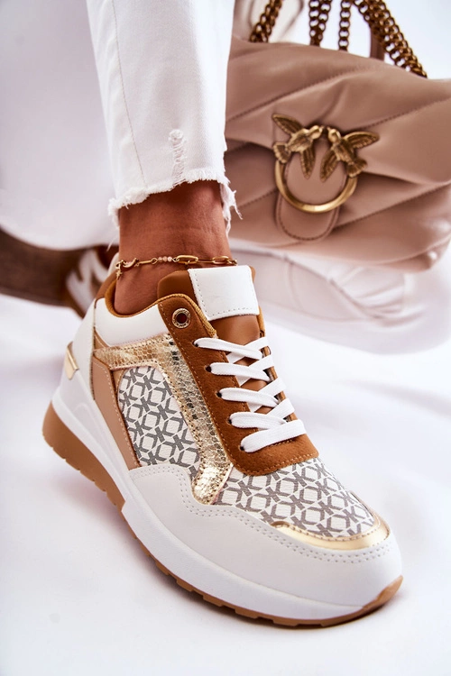 Damskie Skórzane Buty Sportowe Na Koturnie Białe Catrine