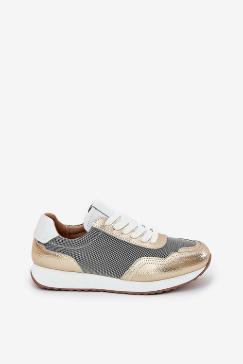 Skórzane Buty Sportowe Sneakersy Damskie D&A LR51-847 Złote