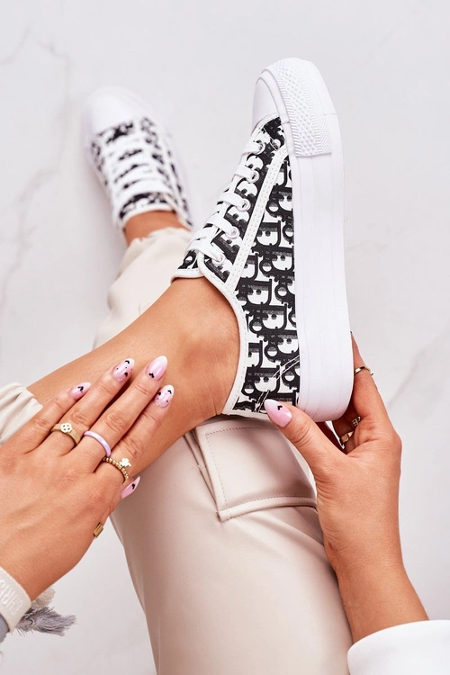 Damskie Logowane Trampki Biało-Czarne Daphne