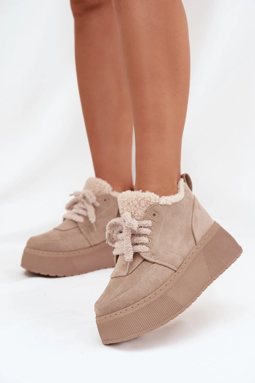 Śniegowce Damskie Na Platformie Z Futerkiem Typu Baranek Beżowe Luma