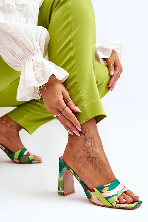 Damskie Klapki We Wzory Na Obcasie Zielone Adelise