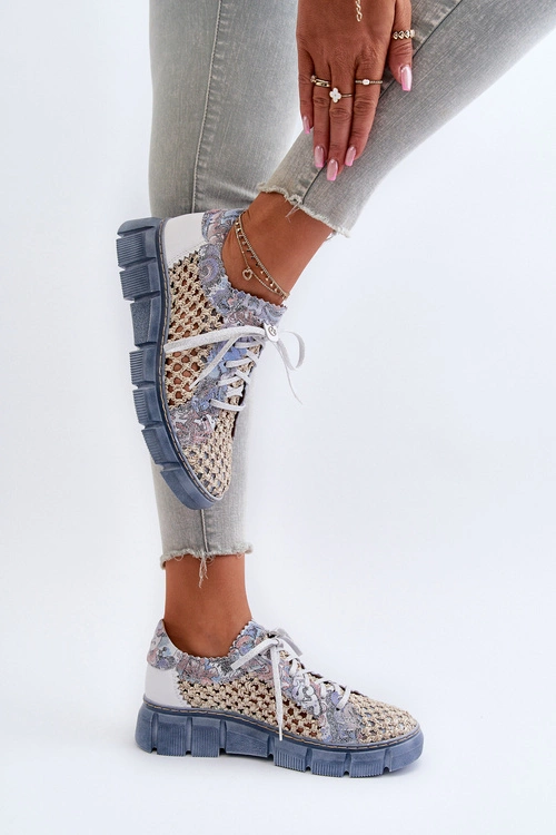 Damskie Skórzane Półbuty Maciejka 05850-06 Niebieskie