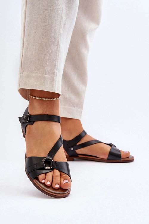 Zazoo 40182 Skórzane Sandały Damskie Czarne