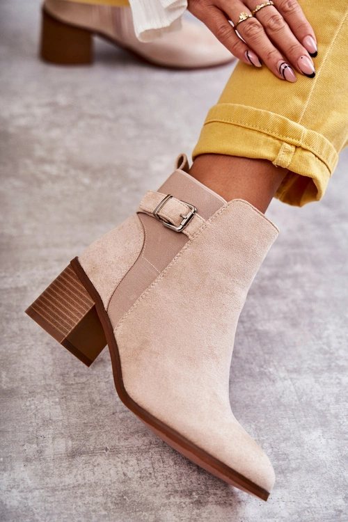 Zamszowe Botki Na Słupku Beżowe Vannes