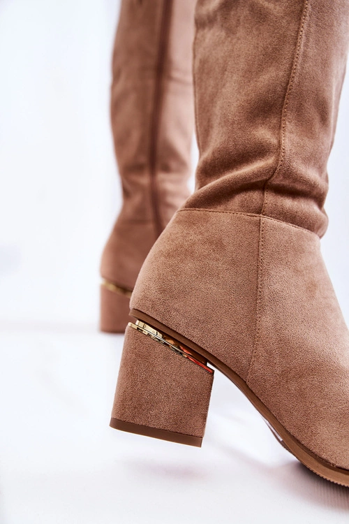 Zamszowe Klasyczne Kozaki Na Suwak Beżowe Leyette