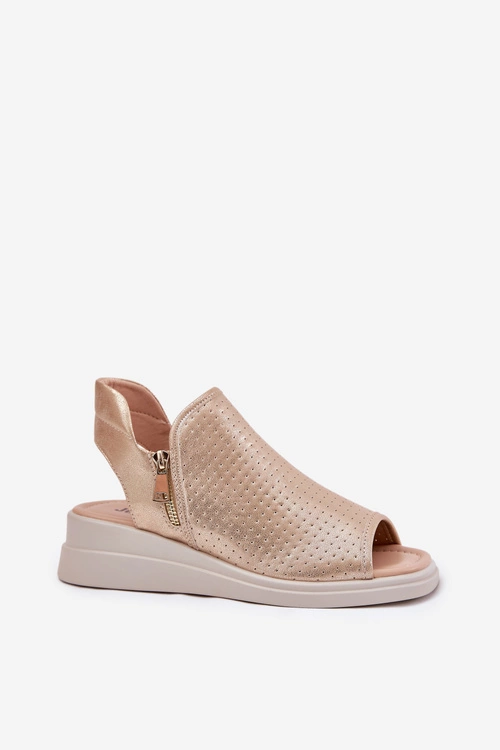 Sandały Damskie Na Koturnie Złote Mevinette