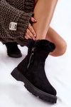Zamszowe Botki Z Futerkiem Na Suwak Czarne Rezan