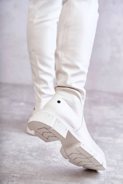 Skórzane Kozaki Za Kolano Na Płaskim Obcasie GOE KK2N4022 Białe