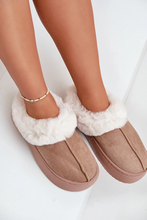 Kapcie Damskie Z Futerkiem Beżowe Zinntia