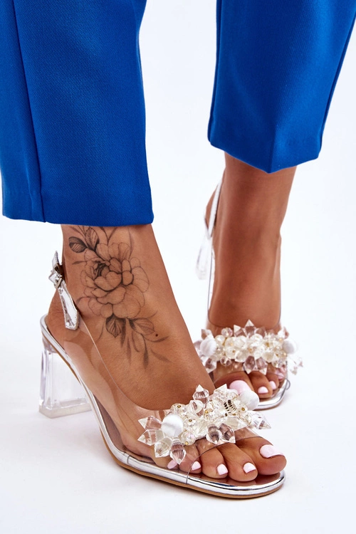 Modne Transparentne Sandałki Z Ozdobami Srebrne Carmelo