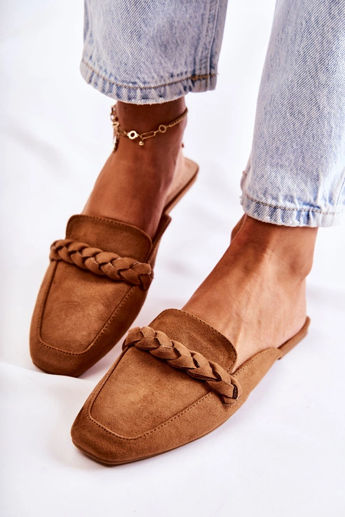 Klapki Damskie Wsuwane Zamszowe Beżowe Olena