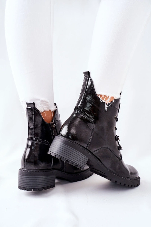 Lakierowane Ocieplane Botki Czarne Cloghan