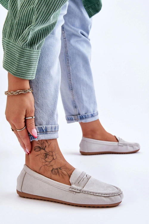 Damskie Klasyczne Zamszowe Mokasyny Szare Ivana