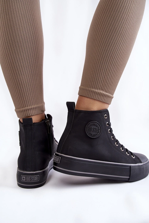 Damskie Wysokie Ocieplane Trampki Big Star KK274173 Czarne