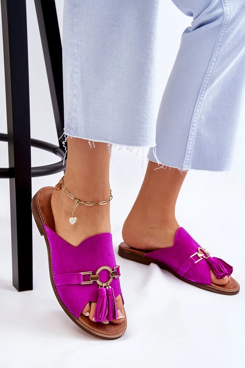 Damskie Zamszowe Klapki Lewski Shoes 3226 Fuksja