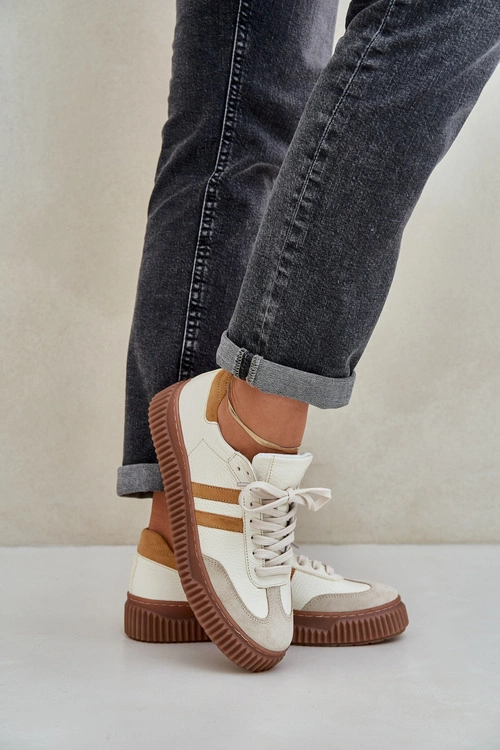 Zazoo N1068S6 Skórzane Niskie Sneakersy Damskie Na Platformie Beżowe