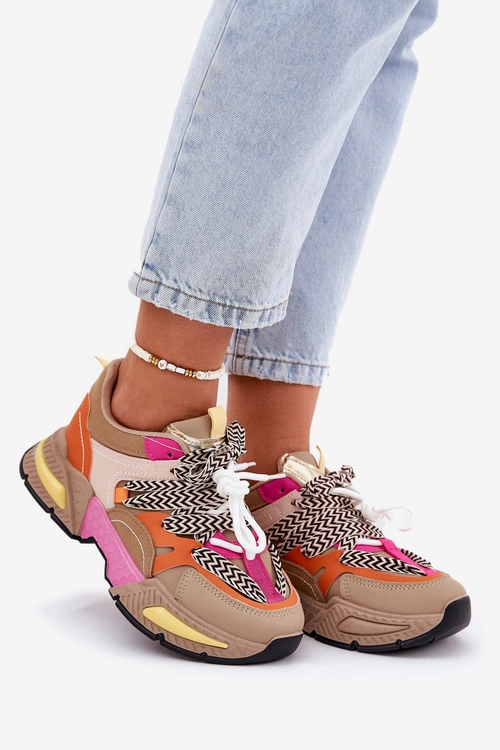 Buty Sportowe Sneakersy Damskie Z Podwójnym Sznurowaniem Khaki Samoles