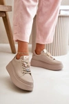 Damskie Skórzane Sneakersy Na Platformie Z Ozdobami CheBello 4585 Beżowe