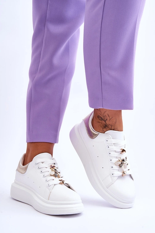 Damskie Buty Sportowe Na Masywnej Platformie Biało-Złote Chante