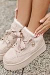 Ocieplane Futerkiem Sneakersy Damskie Na Platformie Beżowe Velarisea