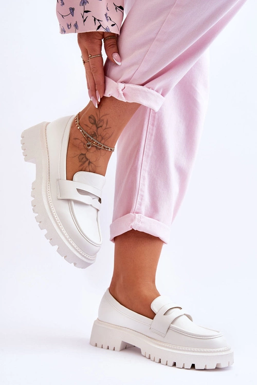 Skórzane Wsuwane Mokasyny Na Platformie Białe Riverside