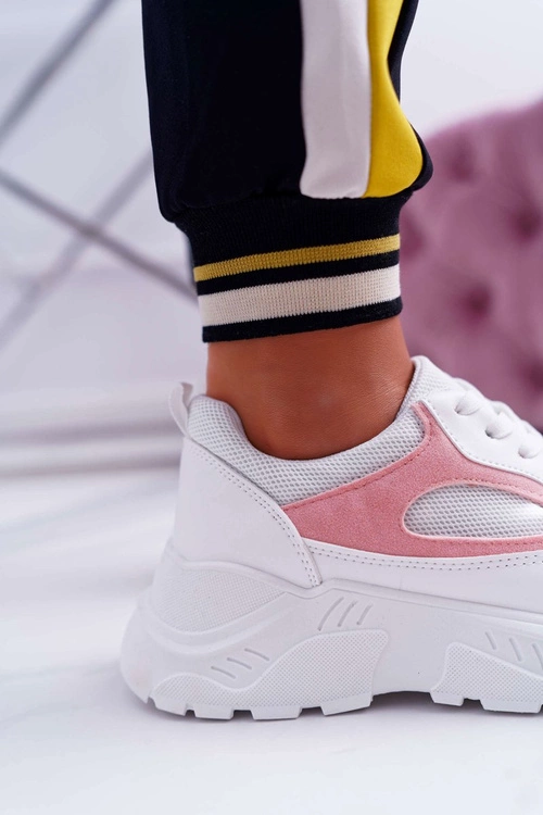 Sportowe Damskie Buty Gruba Podeszwa Biało Różowe HighStep