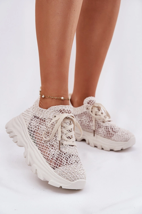 Sneakersy Damskie Z Szydełkową Cholewką Beżowe Jelhiris 
