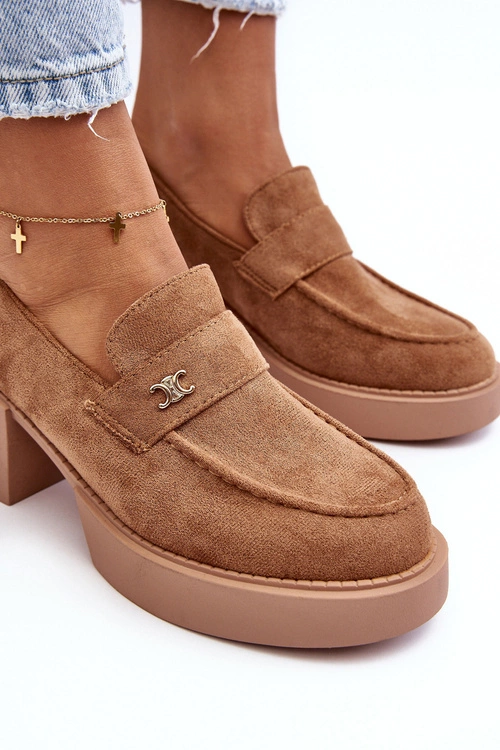 Zamszowe Półbuty Na Obcasie Damskie Ciemnobeżowe Afnira