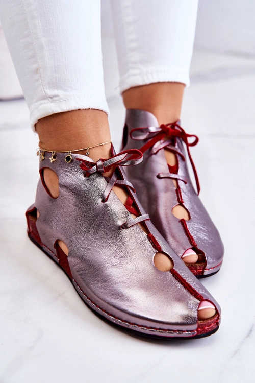 Lekkie Skórzane Botki Maciejka 03426-20 Srebrno-Czerwone