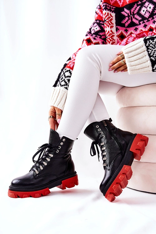 Ocieplane Skórzane Botki Workery Czarne Kelley