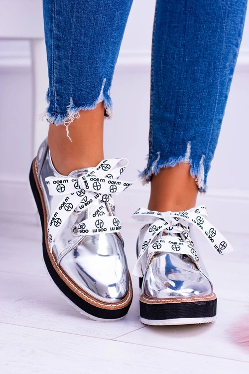 Lu Boo Srebrne Lustrzane Damskie Półbuty Moonlight