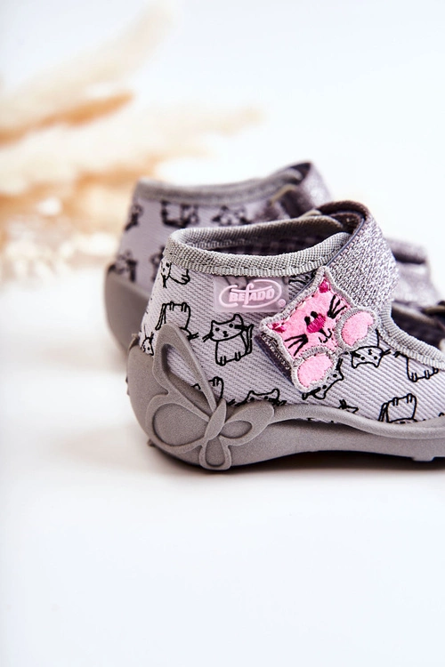 Sandałki Papcie Befado Na Rzep Kotki 242P102 Szare