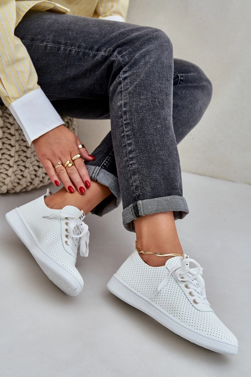 Damskie Ażurowe Sznurowane Trampki Jasnobeżowe Carinel