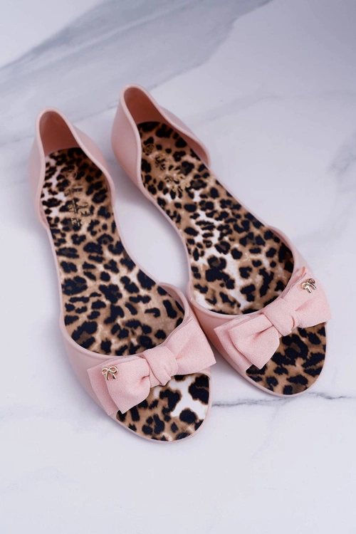 Beżowe Gumowe Damskie Baleriny Kokardka Victoria