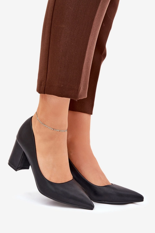 Czółenka Damskie Na Słupku Ze Szpiczastym Noskiem Czarne Deonira