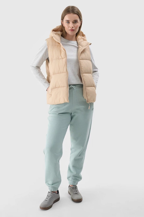 Bezrękawnik Damski Puchowy Z Kapturem 4F 4FWAW24TVJAF141-83S Beżowy