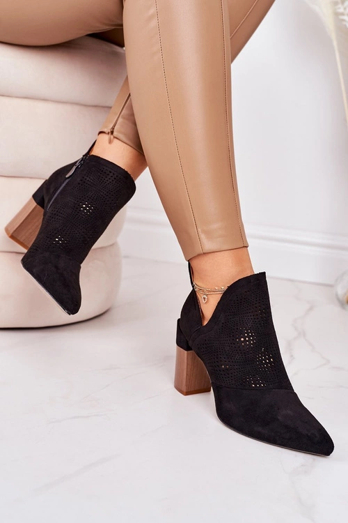 Ażurowe Botki Na Słupku Czarne Michelle