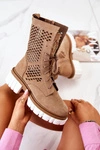 Skórzane Wysokie Botki Workery Nicole Jasnobrązowe 2706