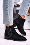 Damskie Botki Na Obcasie Nity Czarne Control