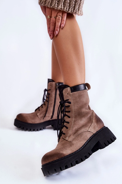 Klasyczne Zamszowe Ocieplane Botki Brązowe Lemar Caima