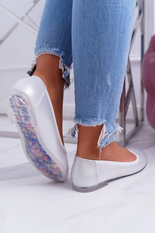 Baleriny Damskie Sergio Leone Srebrne Plex