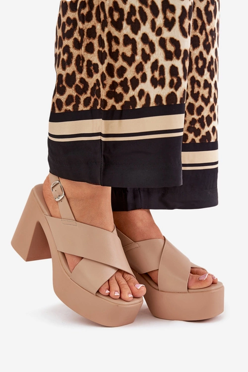 Sandały Damskie Na Słupku I Platformie Z Eko Skóry Khaki Annavin